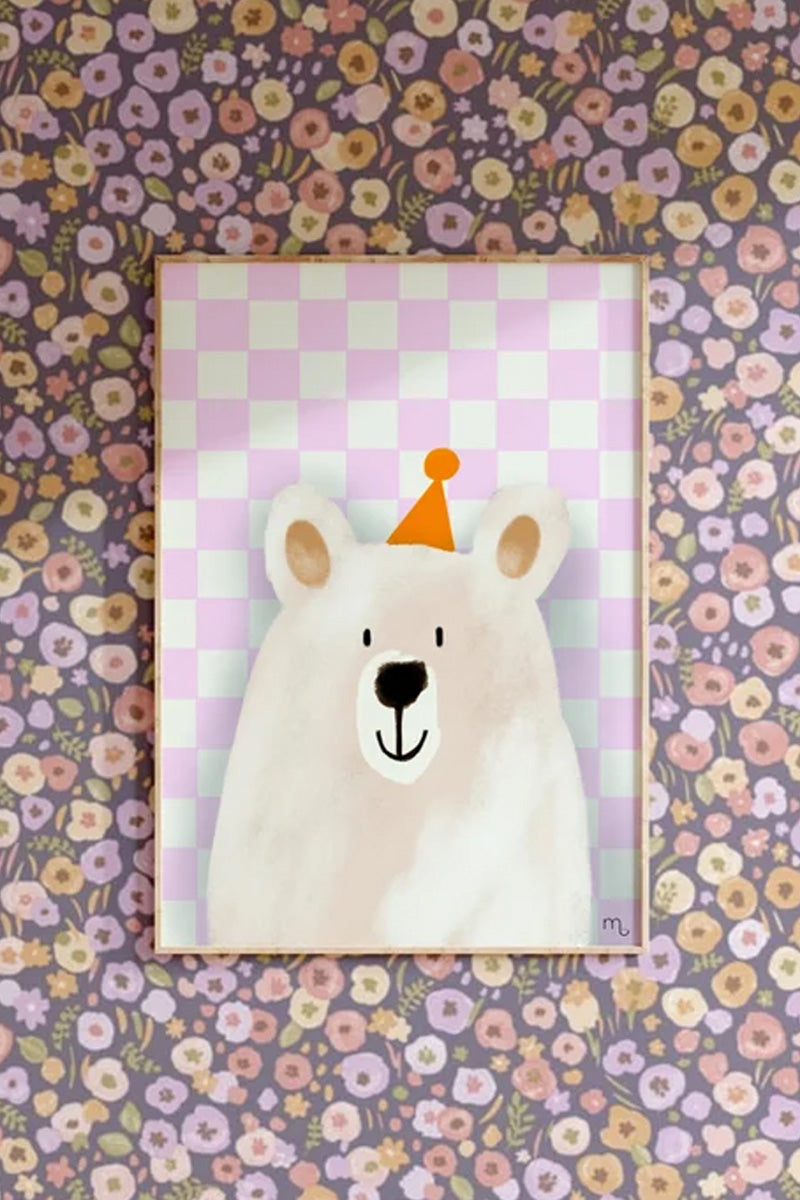 Poster Blokjes Beer Roze (A4 - 30x40cm) - Luz and Moon
