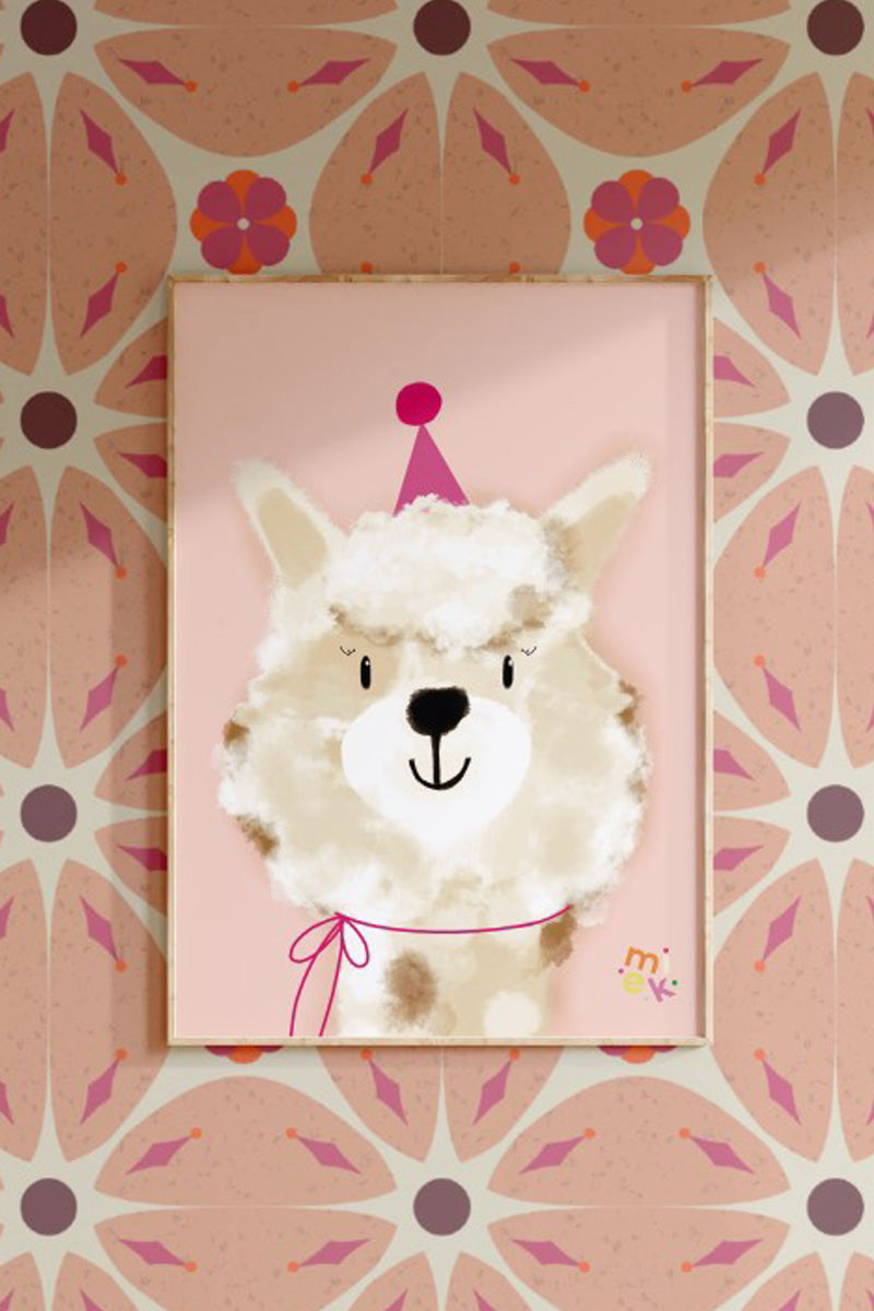 Poster Party Alpaca roze (A4 - 30x40cm) - Luz and Moon