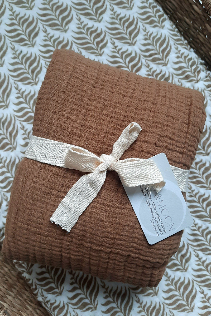 NIEUW - XL Swaddle Uni caramel - 120x120cm - Luz and Moon