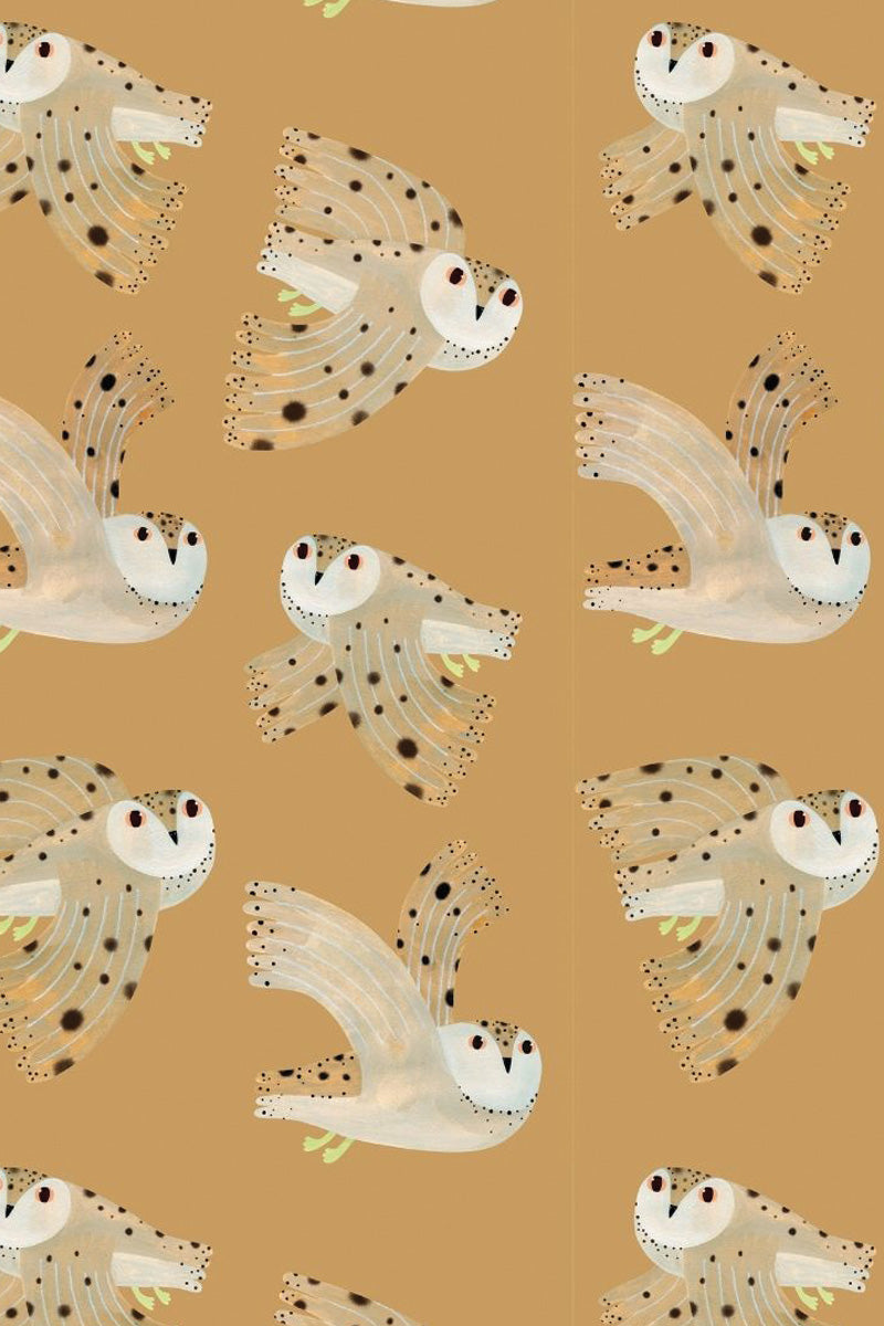 Behang Owl - Dusty Yellow