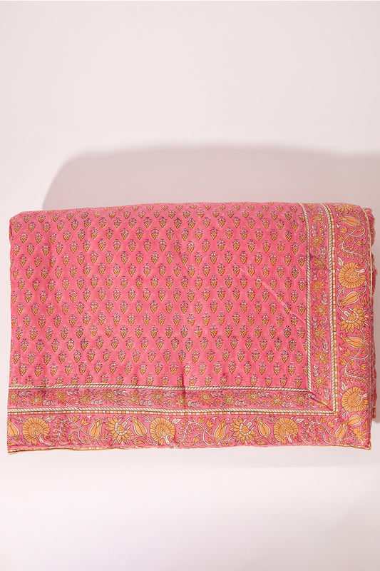 Blockprint gevulde deken - Pink