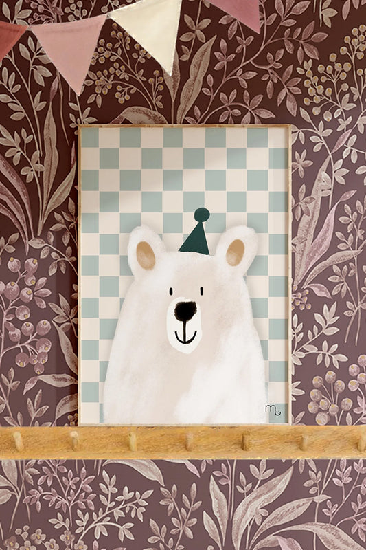 Poster Blokjes Beer Blauw (A4-A3) - Luz and Moon