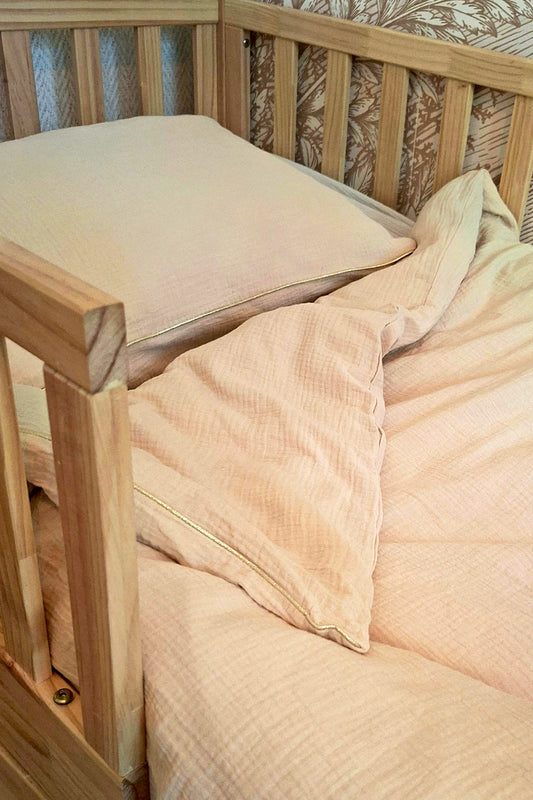 Peuterbed dekbedovertrek set ecru - met gouden bies - Luz and Moon