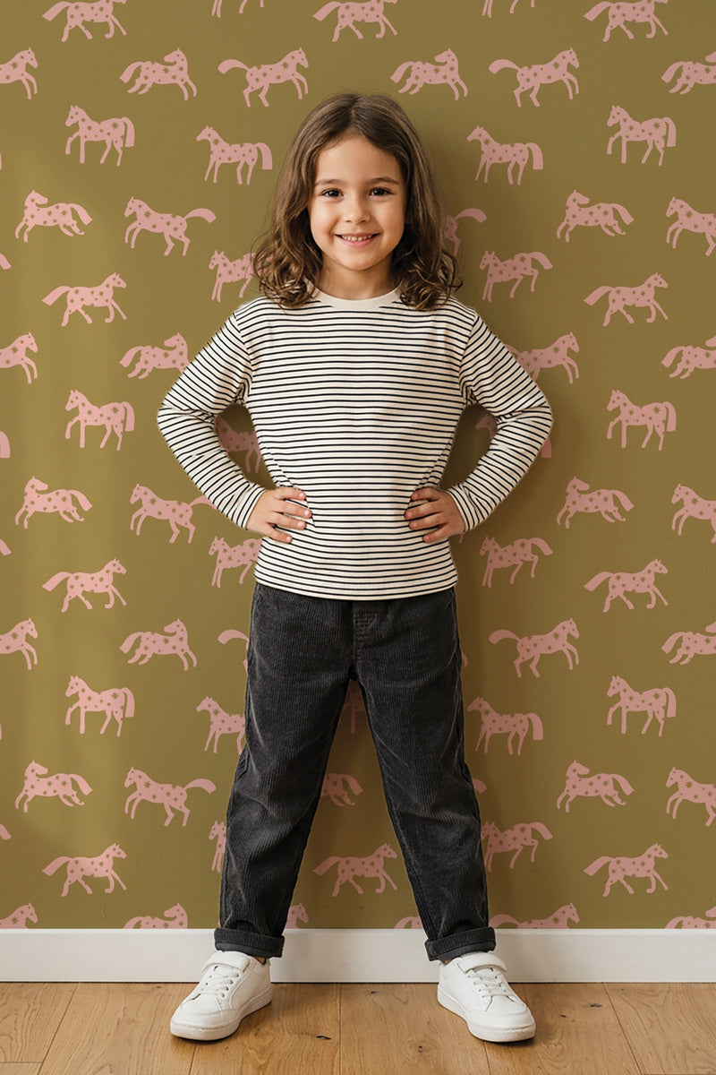 Behang Magic Horses - Kaki