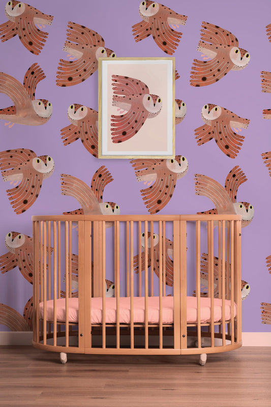 Behang Owl - Lilac - Luz and Moon