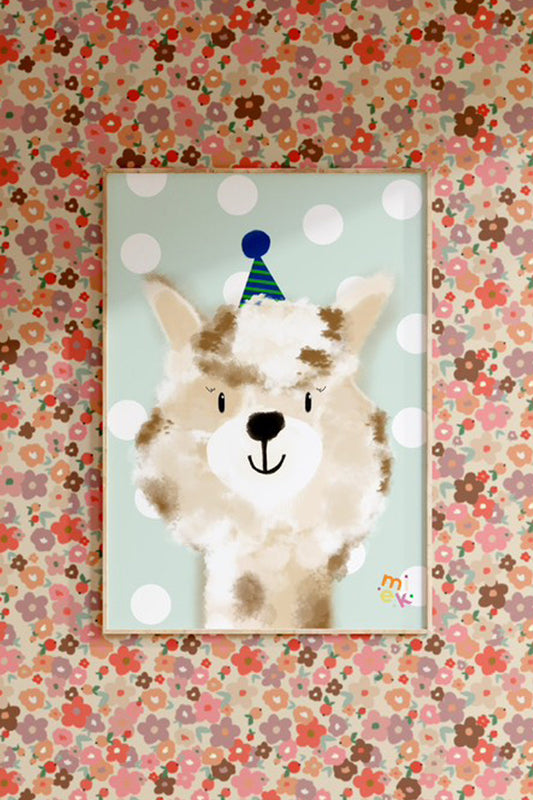 Poster Party Alpaca blauw (A4 - 30x40cm) - Luz and Moon