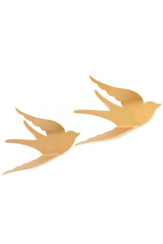 Set van 2 wand vogels - goud