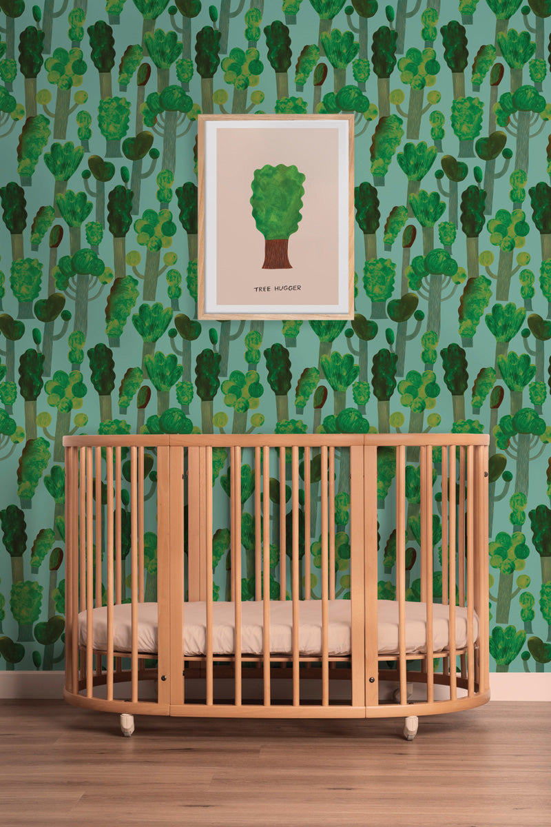Kinderbehang Meet me at the Wall - Trees - Sky Blue - Aniek Bartels