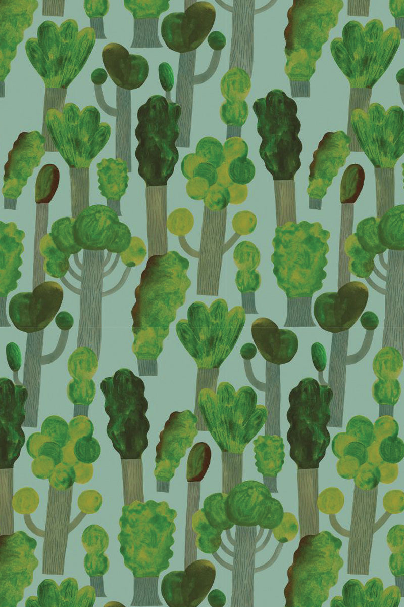 Kinderbehang Meet me at the Wall - Trees - Sky Blue - Aniek Bartels