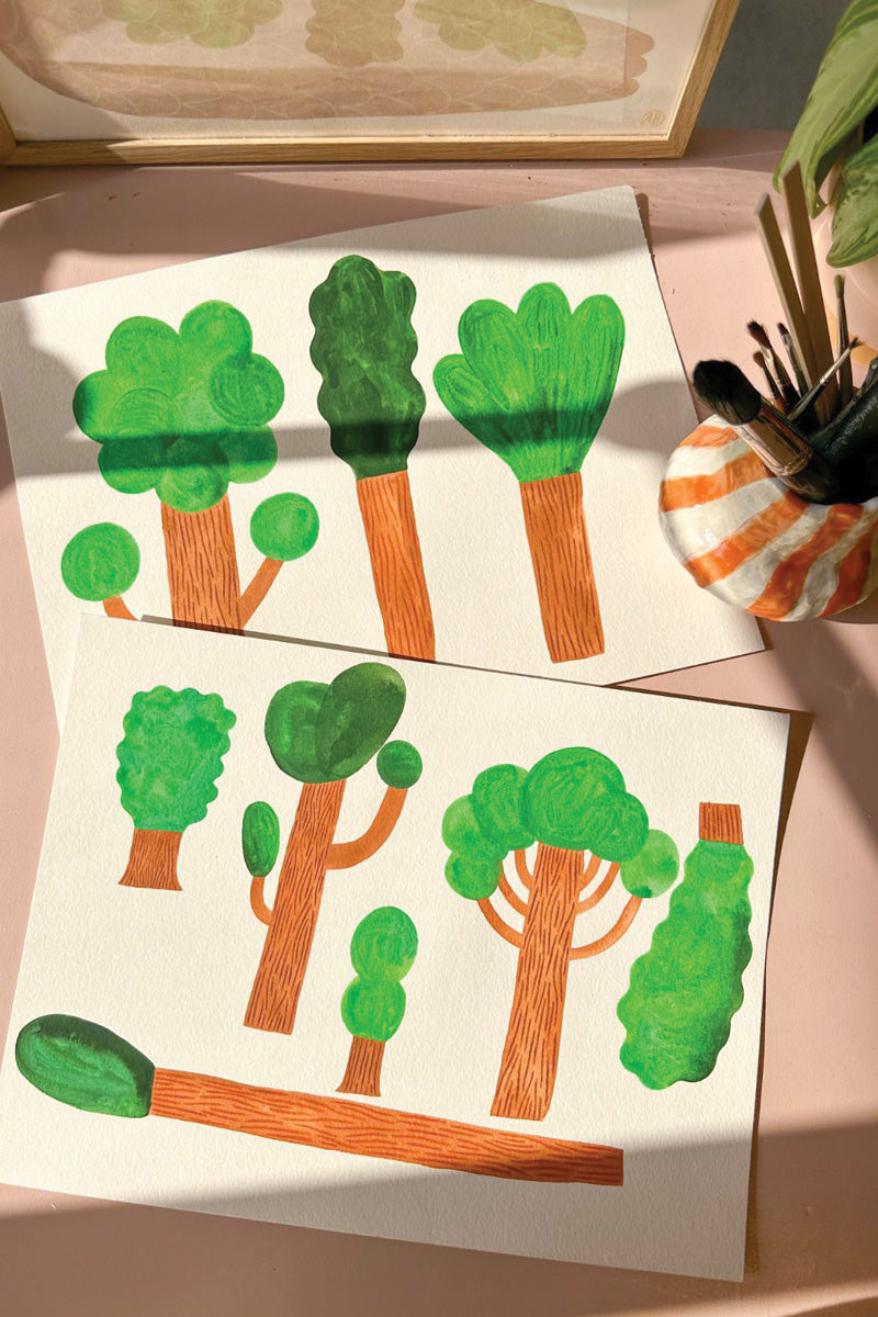 Kinderbehang Meet me at the Wall - Trees - Sky Blue - Aniek Bartels